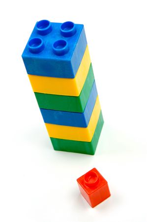 Toy building blocks isolated against a white backgroundの写真素材