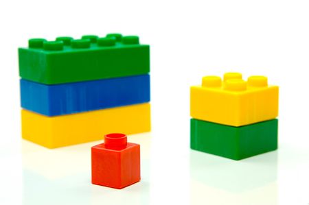 Toy building blocks isolated against a white backgroundの写真素材