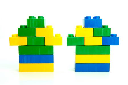 Toy building blocks isolated against a white backgroundの写真素材
