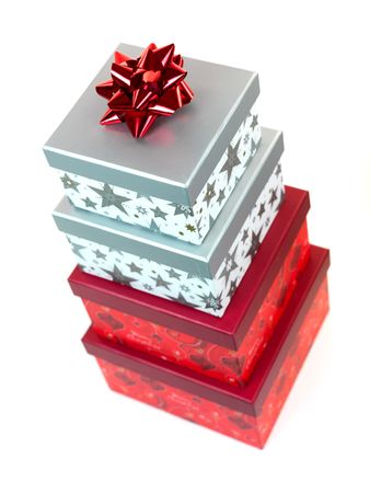 Christmas presents isolated against a white backgroundの写真素材