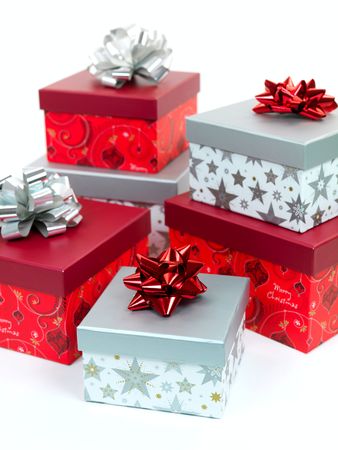 Christmas presents isolated against a white background