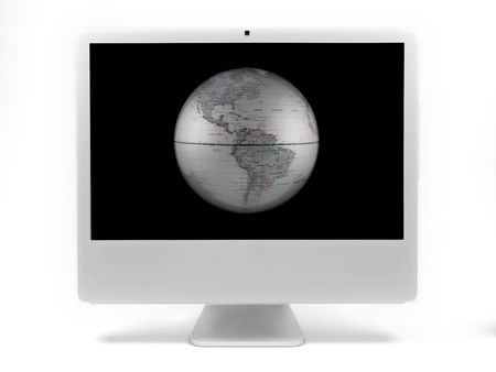 A desktop computer screen isolaterd against a white backgroundの写真素材