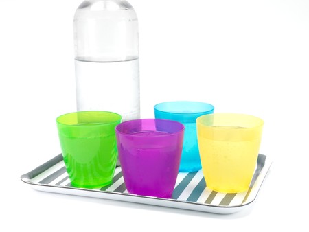 Drinks on a serving tray isolated against a white backgroundの写真素材