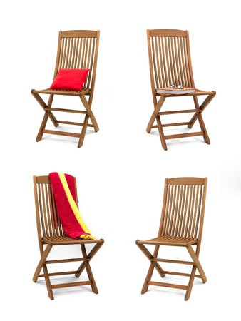 A deck chair isolated against a white backgroundの写真素材