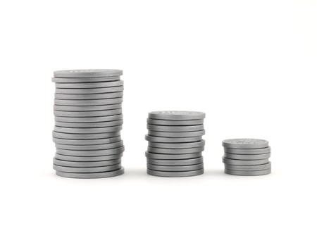 Silver play money isolated against a white background