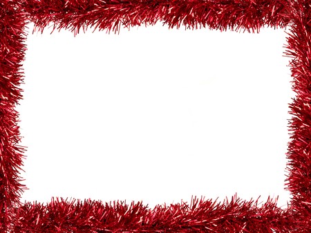 Christmas Tinsel as a border isolated against a white backgroundの写真素材