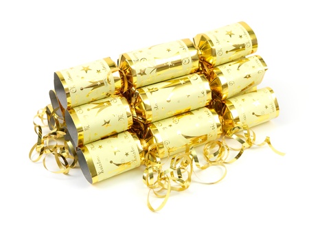 Christmas crackers isolated against a white backgroundの写真素材