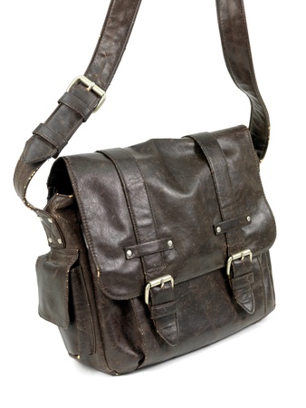 A leather bag isolated against a white backgroundの写真素材