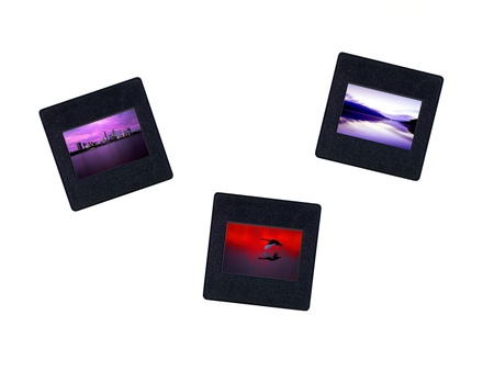 Photographic slides isolated against a white backgroundの写真素材