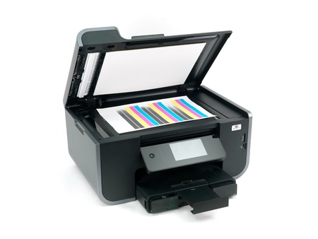 A multi function printer isolated against a white background