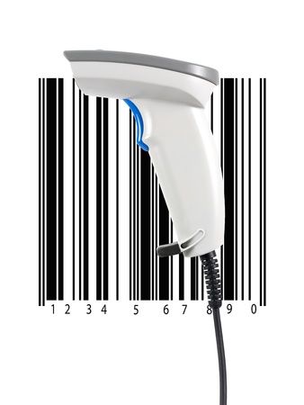 A barcode scanner isolated against a white backgroundの写真素材