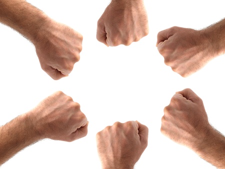 A hand in the shape of a fistbisolated against a white backgroundの写真素材