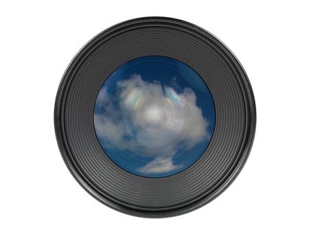 A digital camera lens isolated against a white background