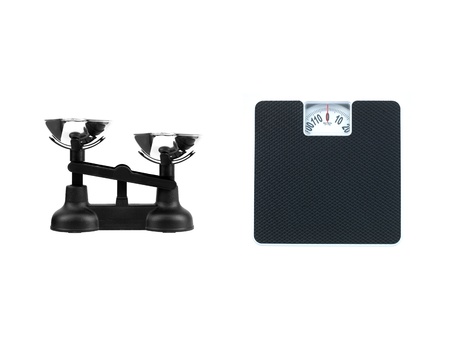 Kitchen balance scales isolated against a white background