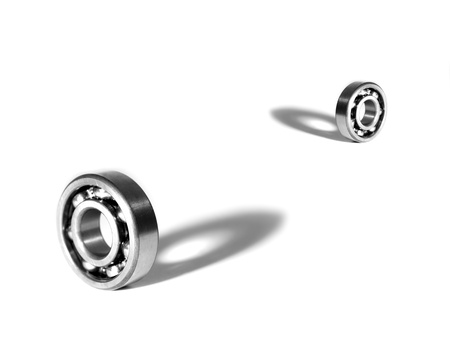 Silver bearings isolated against a white backgroundの写真素材