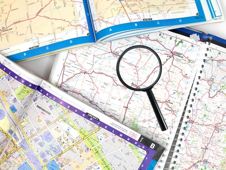 A road map with a magnifying glassの写真素材
