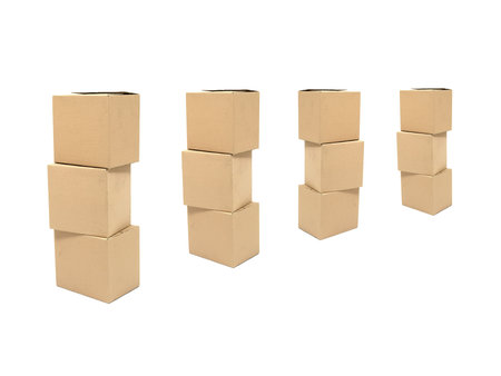 Cardboard boxes isolated against a white backgroundの写真素材