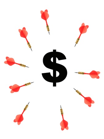 Playing darts isolated against a white backgroundの写真素材