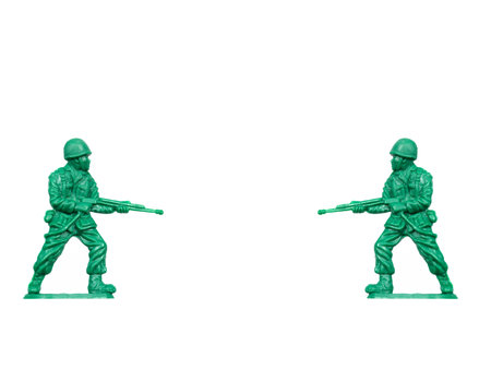 Toy soldiers isolated against a white background