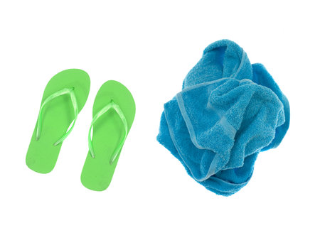 Colored towels isolated against a white backgroundの写真素材