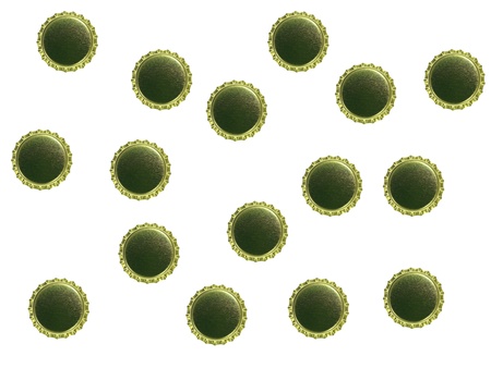 Bottle caps isolated against a white backgroundの写真素材