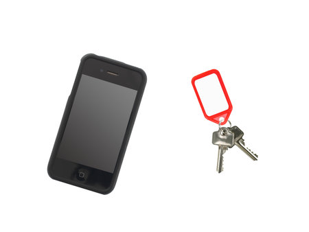 A mobile phone isolated against a white background