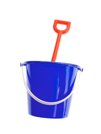 A toy bucket and spade set  isolated against a white backgroundの写真素材