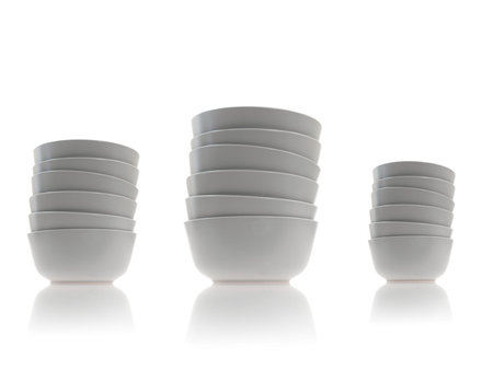 Breakfast bowls isolated against a white backgroundの写真素材