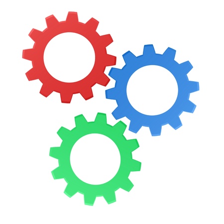 Rendered gears isolated against a white backgroundの写真素材