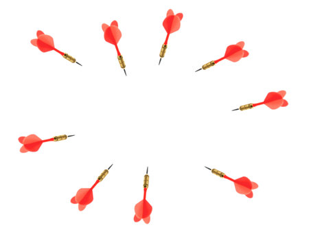 Playing darts isolated against a white backgroundの写真素材