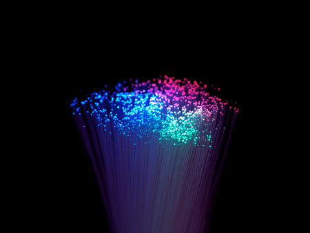 Optic fibres isolated against a black backgroundの写真素材