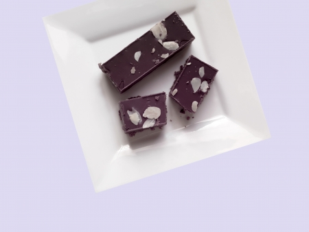 A chocolate slice served on a plateの写真素材