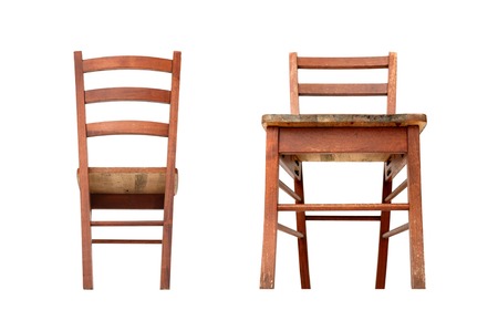 A wooden chair isolated against a white backgroundの写真素材