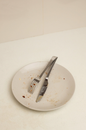 A dinner plate isolated on a kitch benchの写真素材