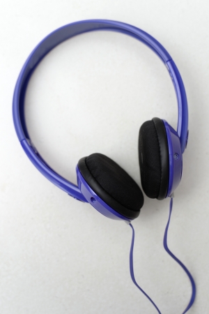 Head phones isolated on a plain benchの写真素材