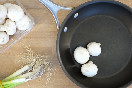 A close up shot of a kitchen frying panの写真素材