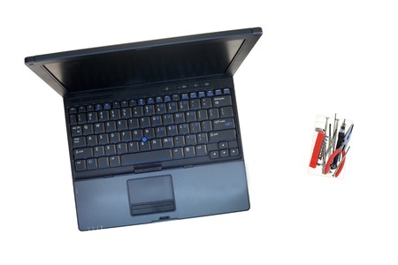 A close up shot of a damaged laptopの写真素材