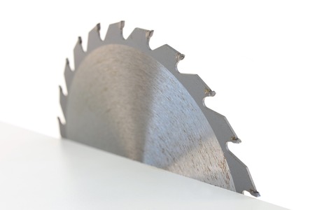 A close up shot of a circular saw bladeの写真素材