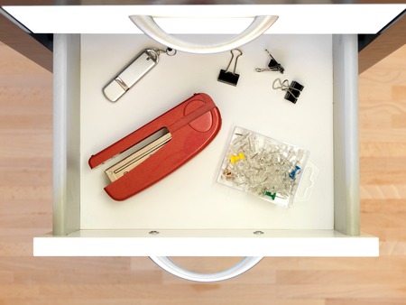 A close up shot of a set of office drawersの写真素材