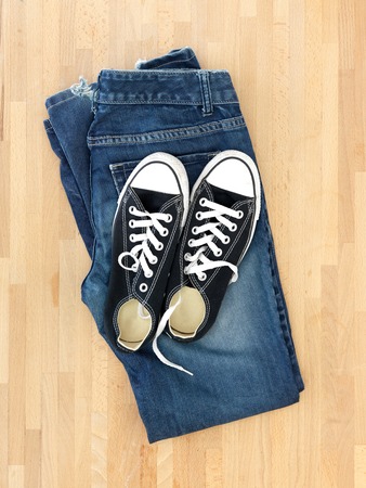 A close up shot of denim jeansの写真素材