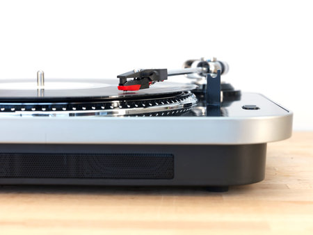 A close up shot of a record turntable