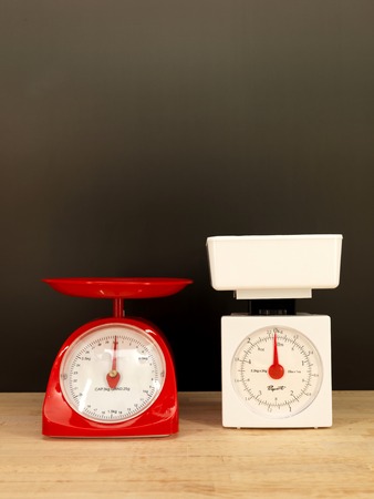 A close up shot of a set of food scalesの写真素材