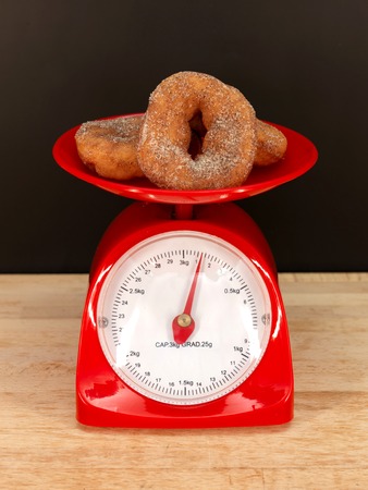 A close up shot of a set of food scalesの写真素材