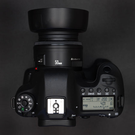 A close up shot of a digital SLR camera