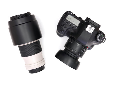 A close up shot of a digital SLR camera