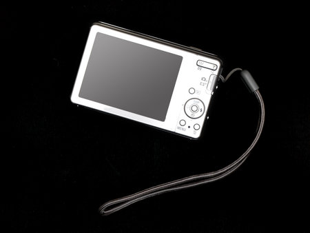 A close up of a compact digital camera