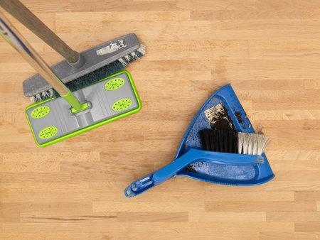 A close up shot of household floor cleaning itemsの写真素材