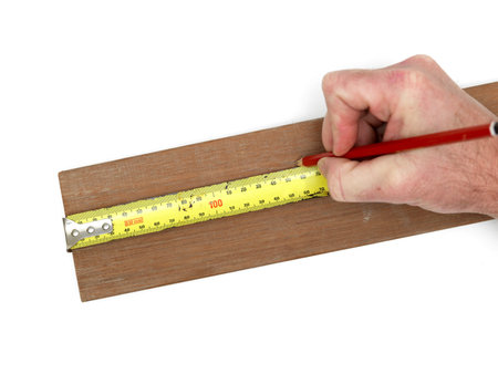 A close up shot of a workshop measuring tapeの写真素材