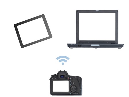 An image of a digital slr camera transferring imagesの写真素材