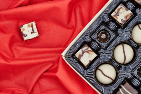 A close up studio photo of box chocolatesの写真素材